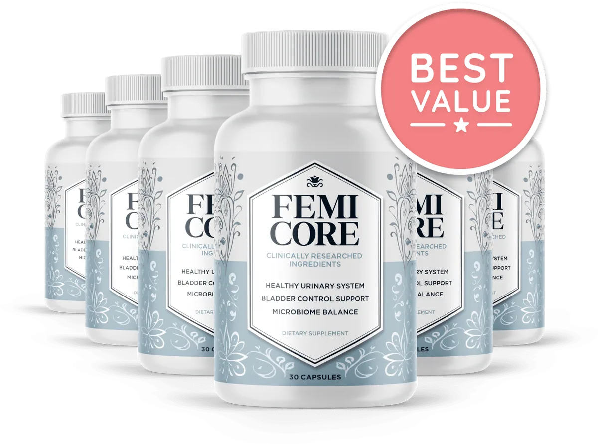 Six bottles of FemiCore bladder control supplement